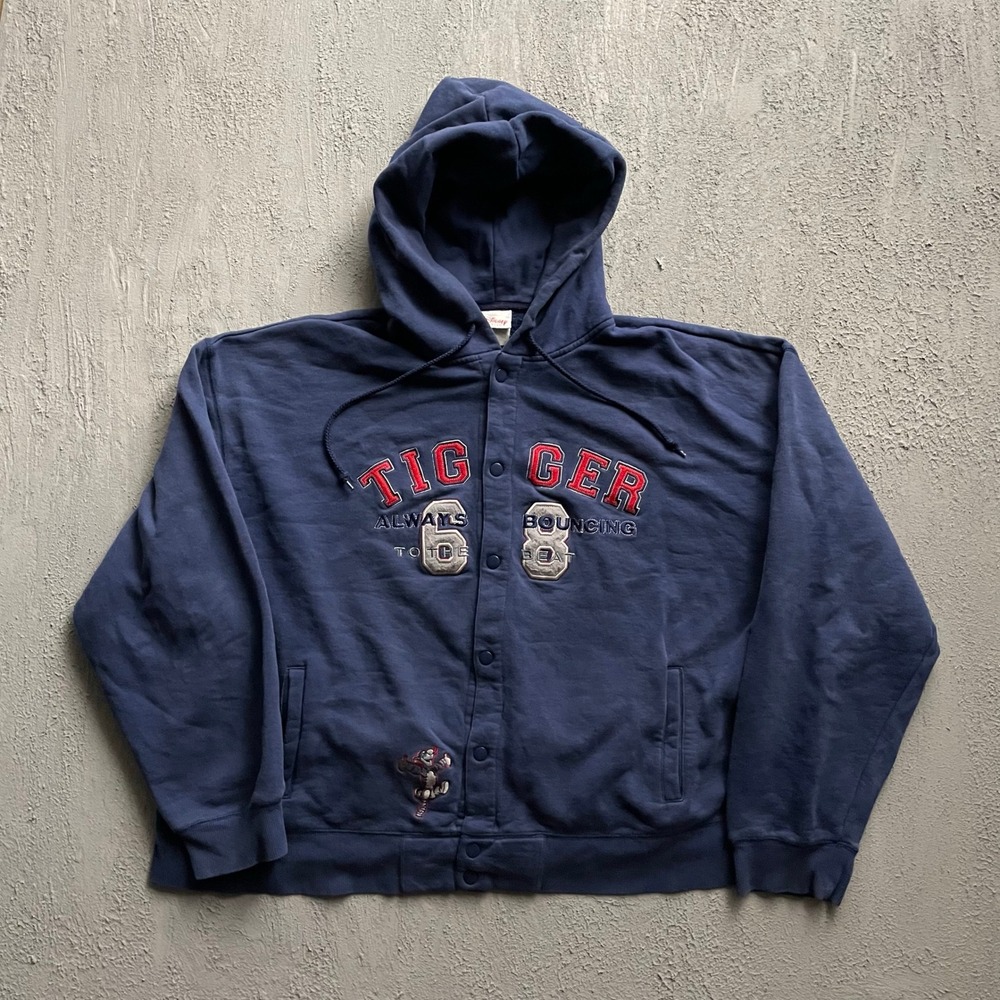 Vintage Tigger Varsity Graphic Hoodie Men XXL Blue 90s Disney Store